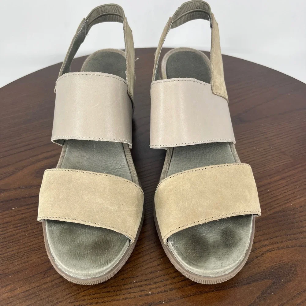 Sorel Joanie II Sandals Women 9 Beige Leather Platform Lug Slingback NL3556-365‎